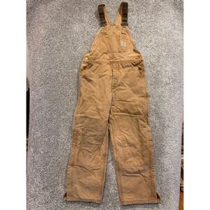 Vtg Carhartt Bib Overalls Mens 34X28 Duck Canvas USA Double Knee Brown Workwear*